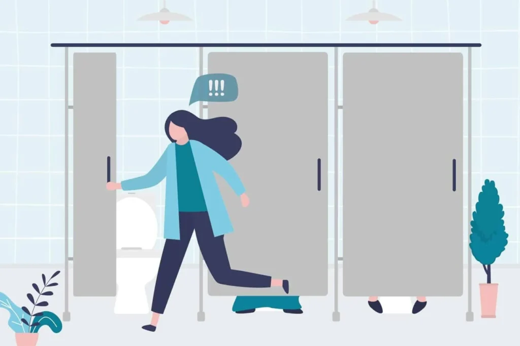 graphic of Urine incontinence Bexley woman running to the toilet.