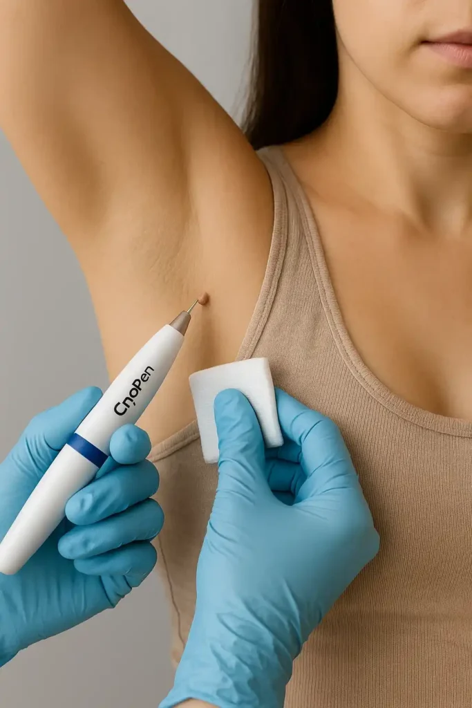 woman having cryopen to remove underarm skin tags Bexley