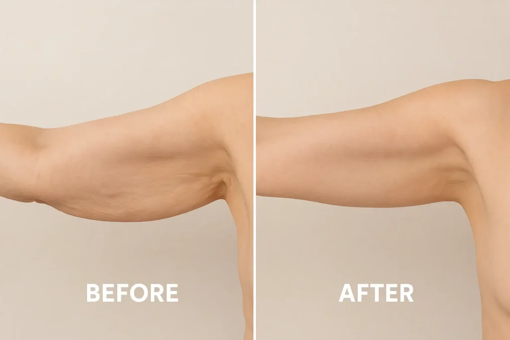 Picture of LA LIPO Bexley before and after results of skin tightening treatment on the upper arms.