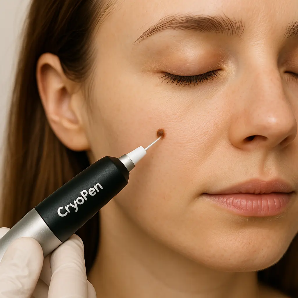 woman receiving facial mole removal Bexley using cryopen 